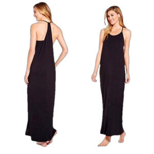 Fabletics Neema Black Comfy Stretch Cotton Draped Racerback Maxi Dress